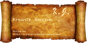 Kreinik Jusztus névjegykártya